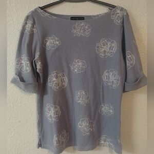 Karen Scott Blue Floral Short Sleeve Tee